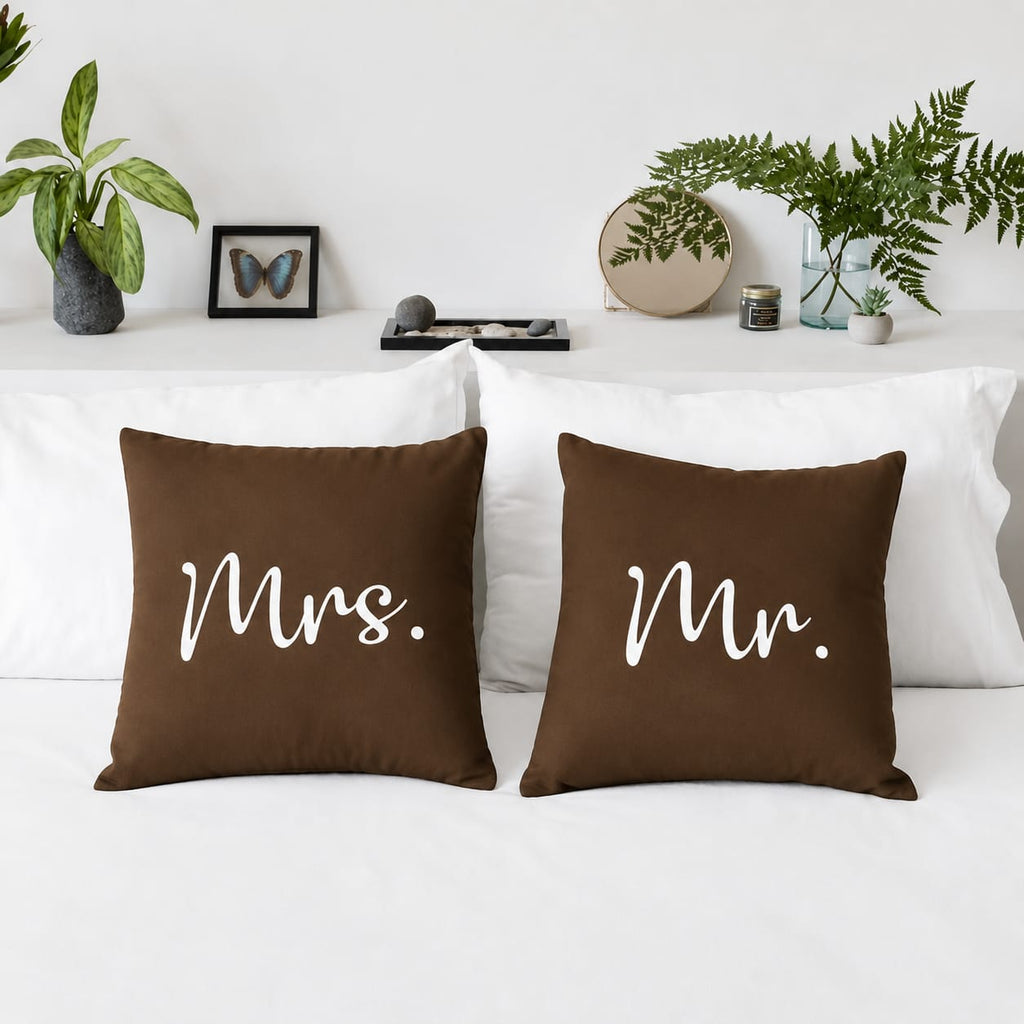 Mr & MRs 2 PCs Luxury Laser Cut Velvet Cushion Covers