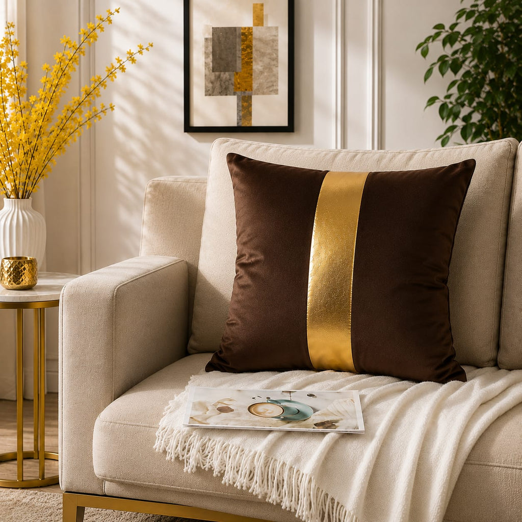 Golden Stribe Laser Cut work Cushion Covers