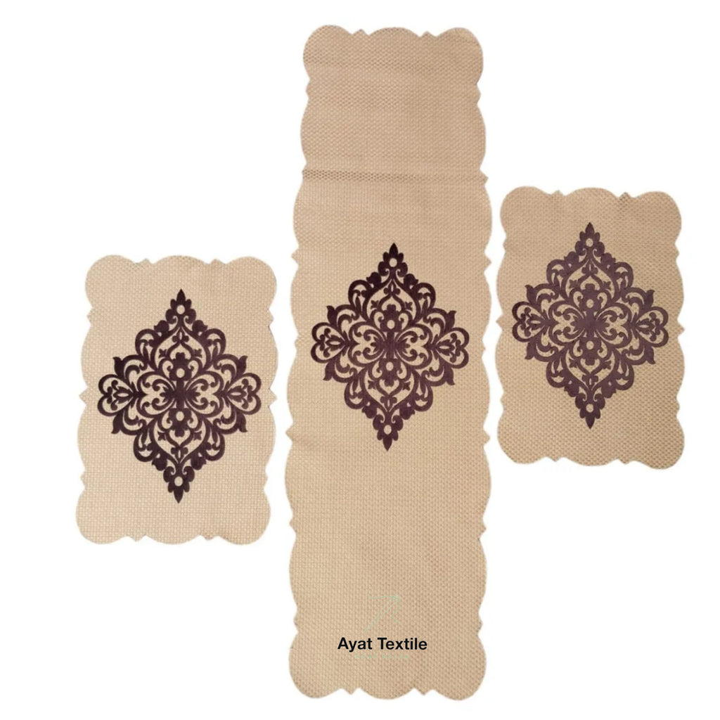 Beige 3 PCs Table Runner Set Jute Fabric