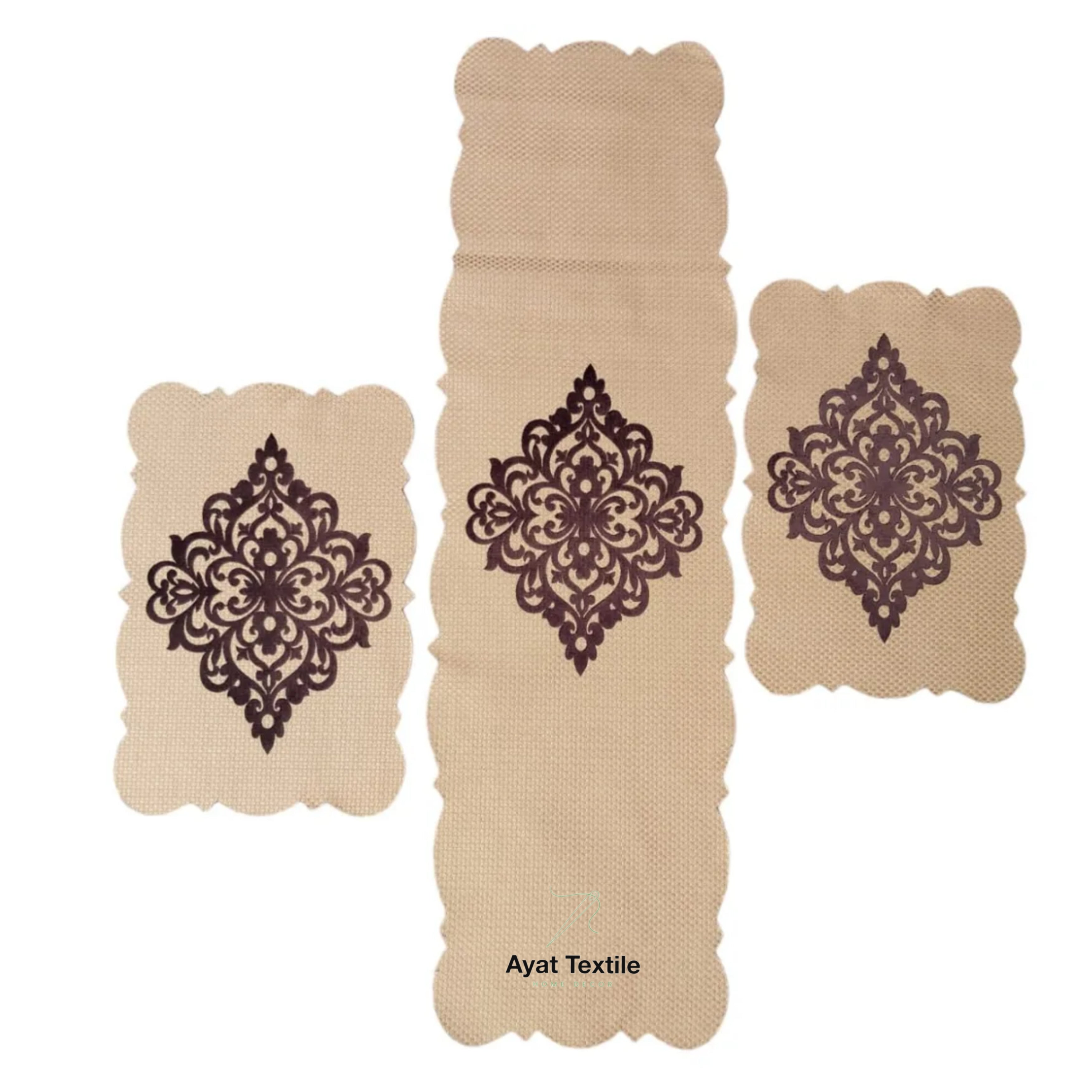 Beige 3 PCs Table Runner Set Jute Fabric