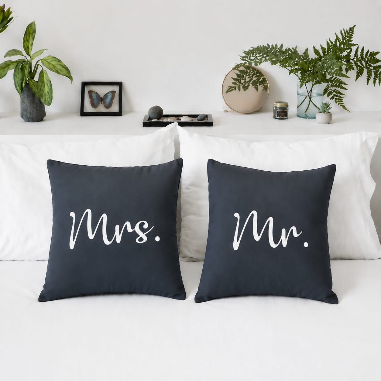 Mr & MRs 2 PCs Luxury Laser Cut Velvet Cushion Covers
