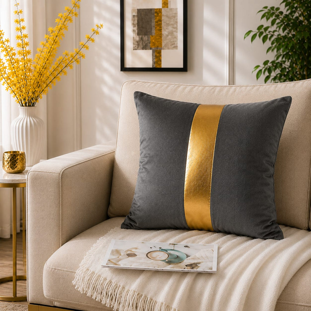 Golden Stribe Laser Cut work Cushion Covers