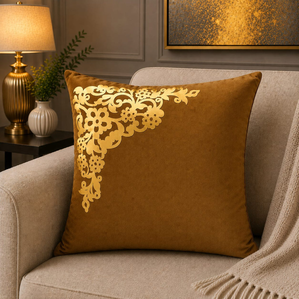 Corner Motive Lather and Velvet Cushion Covers