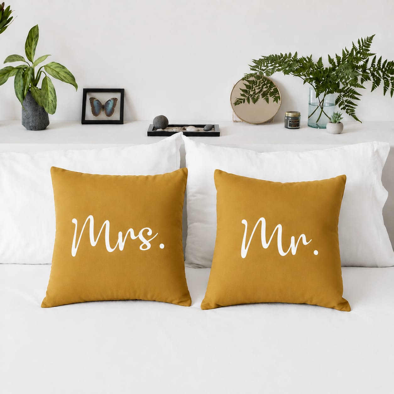 Mr & MRs 2 PCs Luxury Laser Cut Velvet Cushion Covers