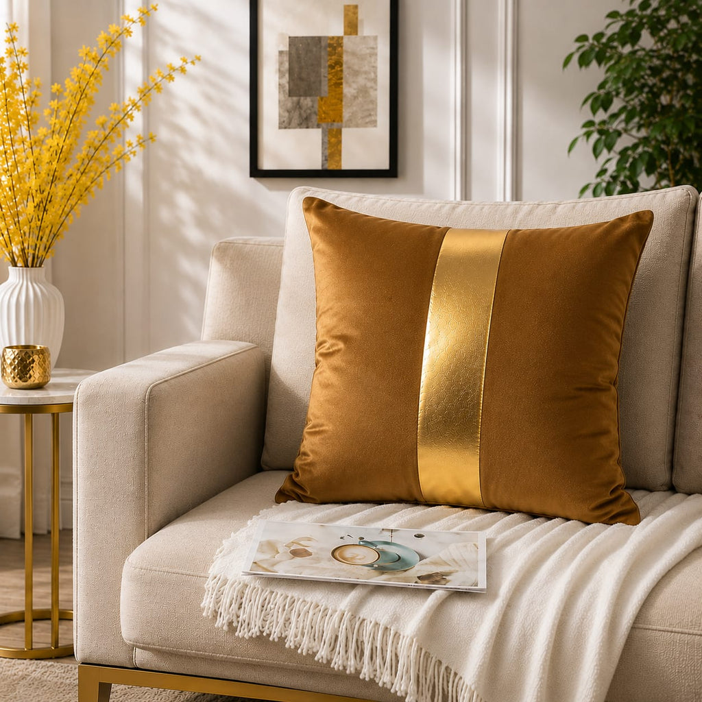 Golden Stribe Laser Cut work Cushion Covers