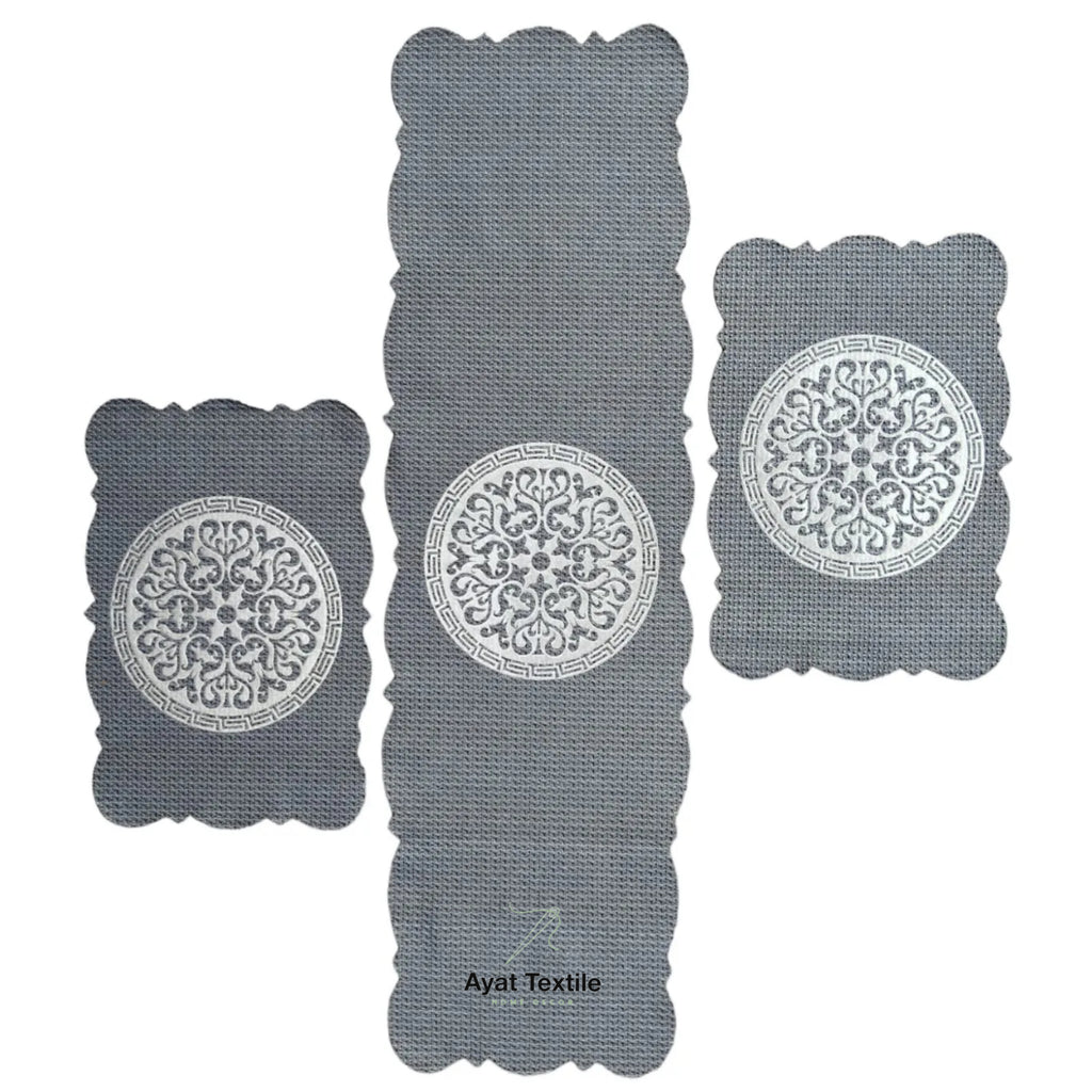 Grey 3 PCs Table Runner Set Jute Fabric