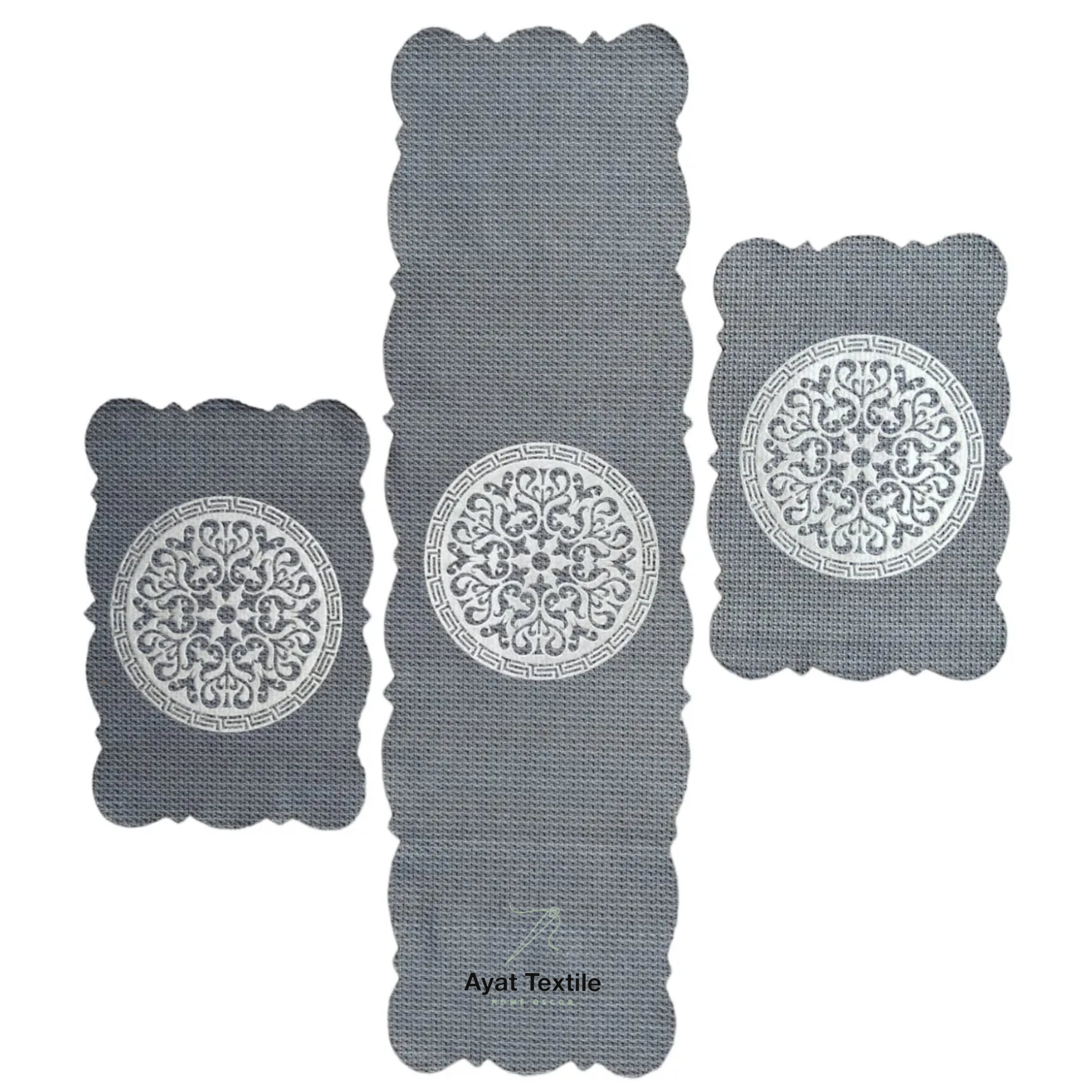 Grey 3 PCs Table Runner Set Jute Fabric