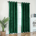 Green 1 Pair 2 Panels Plain Velvet Curtains