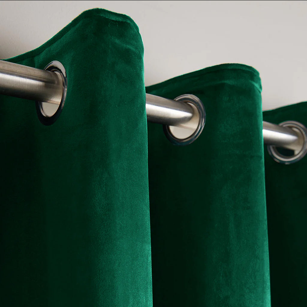 Green 1 Pair 2 Panels Plain Velvet Curtains