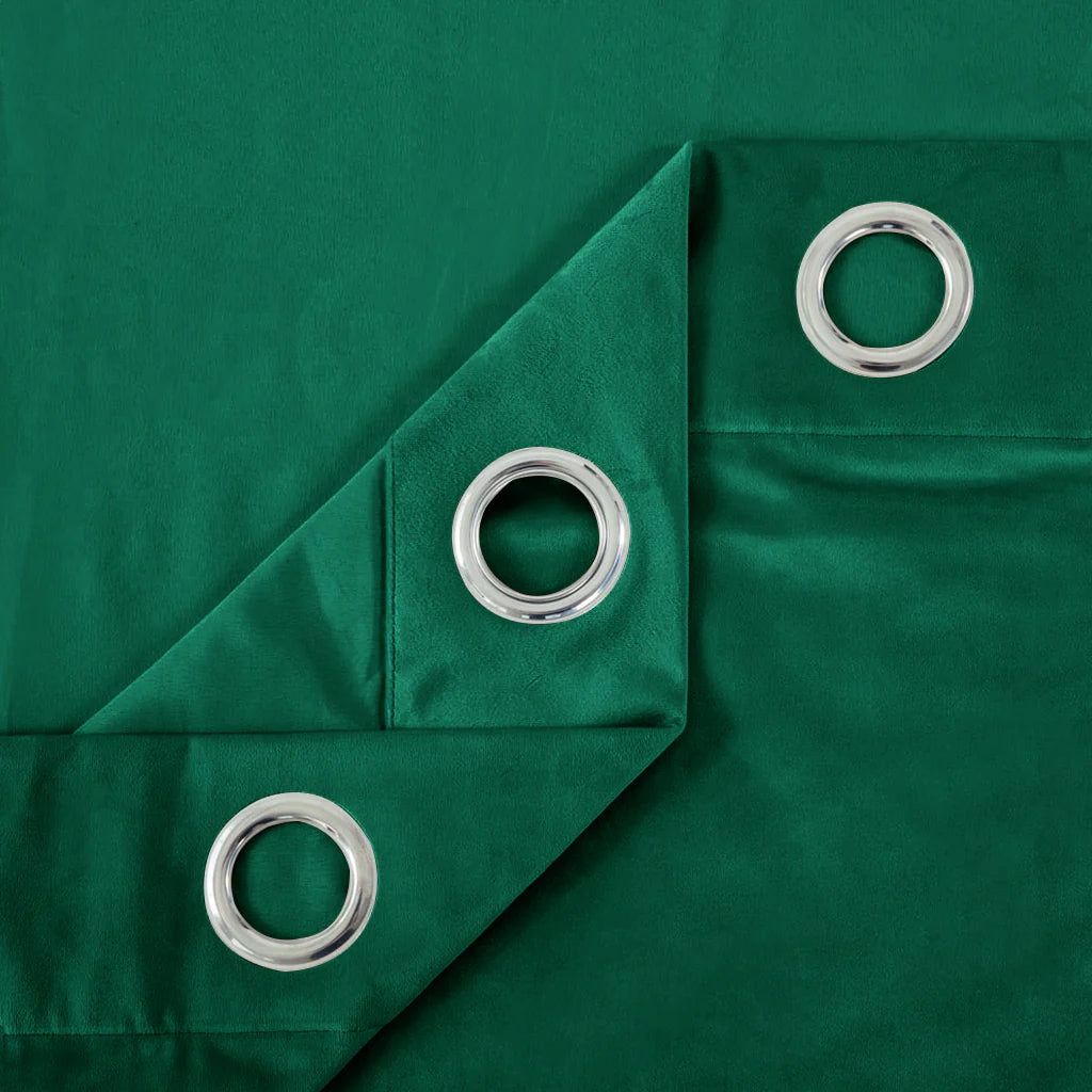 Green 1 Pair 2 Panels Plain Velvet Curtains