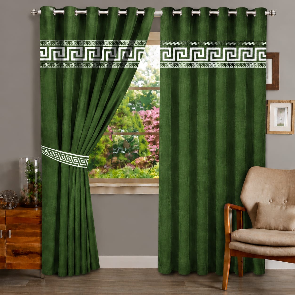 1 Pair of Laser Cutwork Versace Velvet Curtains