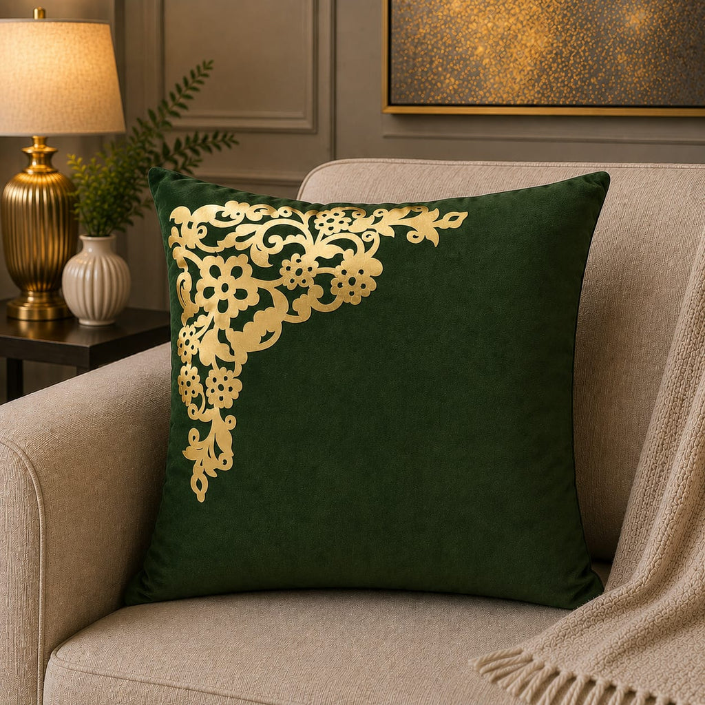 Corner Motive Lather and Velvet Cushion Covers