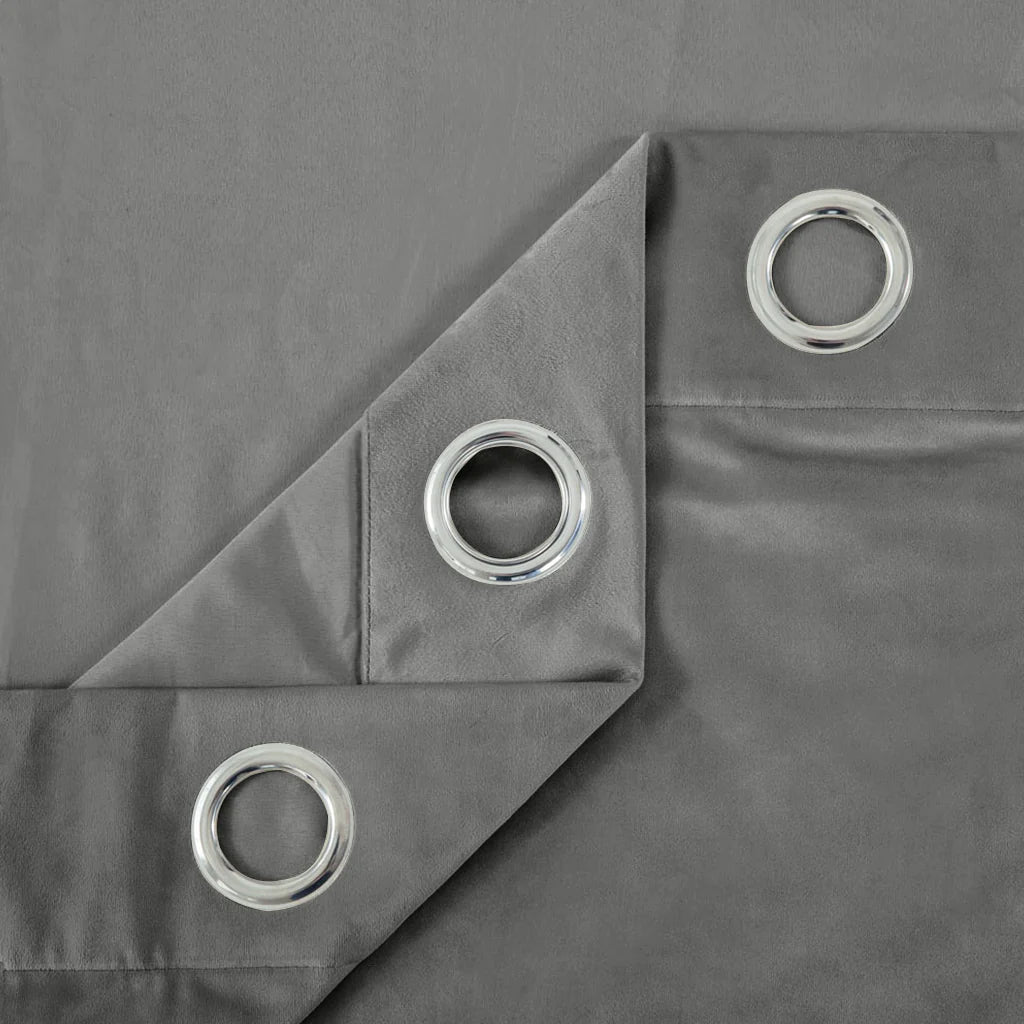 Grey 1 Pair 2 Panels Plain Velvet Curtains