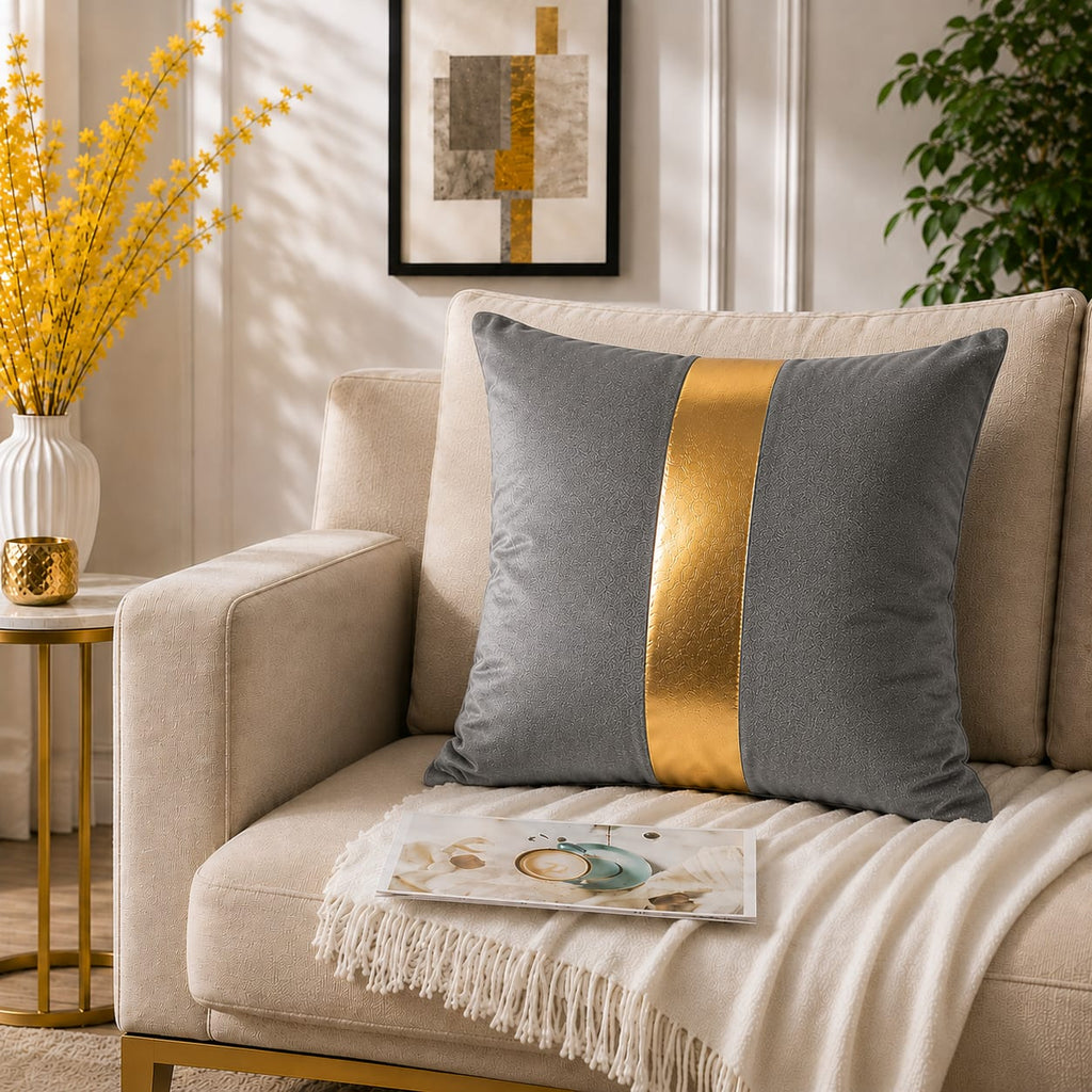 Golden Stribe Laser Cut work Cushion Covers