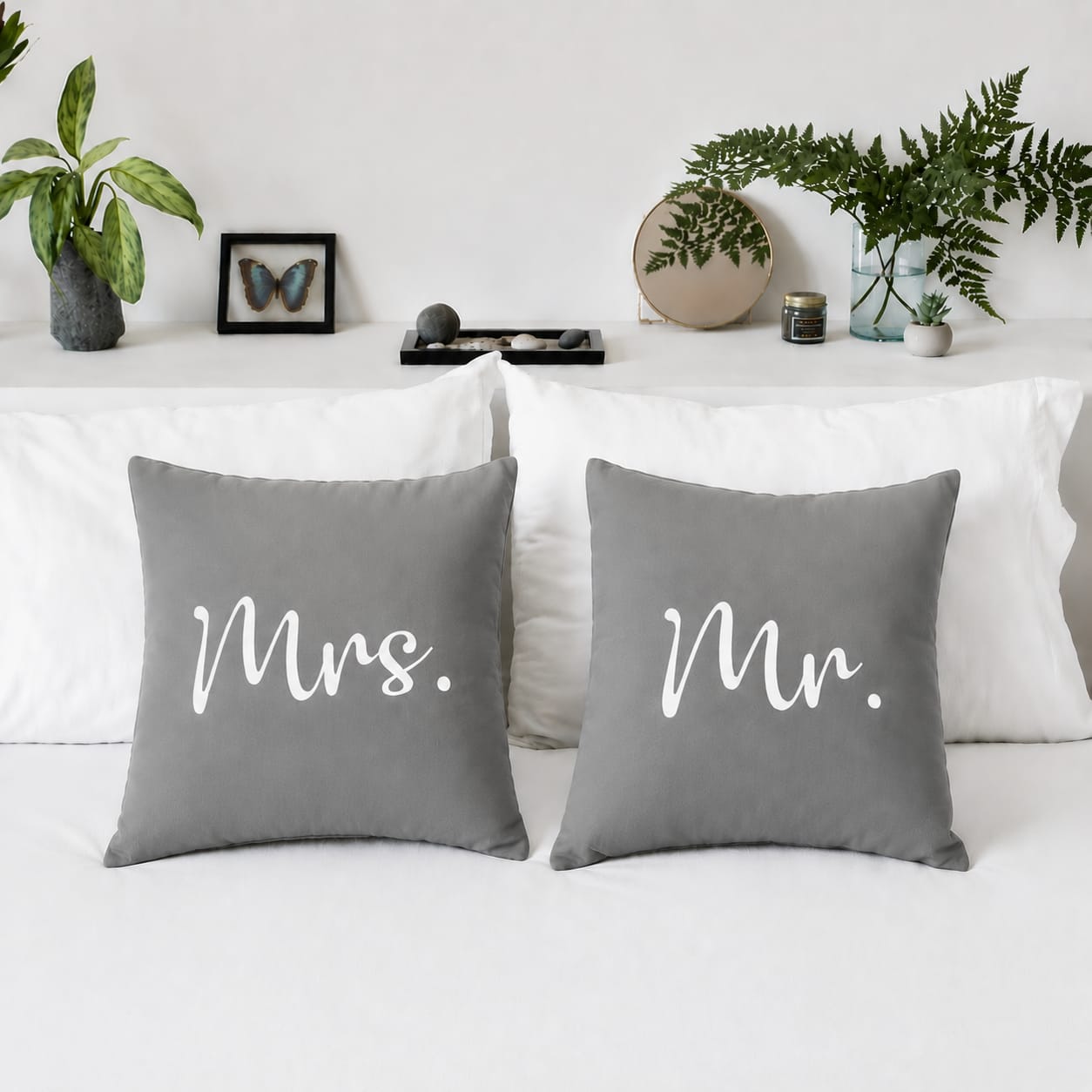 Mr & MRs 2 PCs Luxury Laser Cut Velvet Cushion Covers