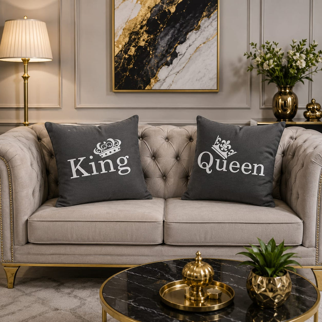 2 PCs King & Queen Aplic Work Velvet Cushion Covers