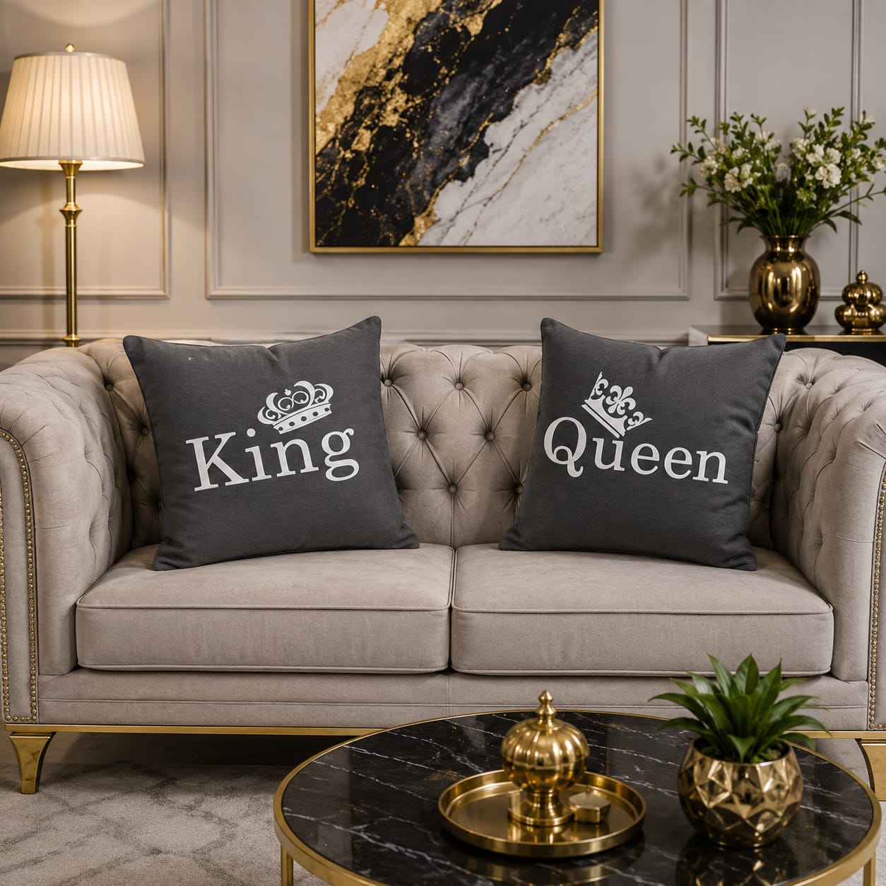 2 PCs King & Queen Aplic Work Velvet Cushion Covers
