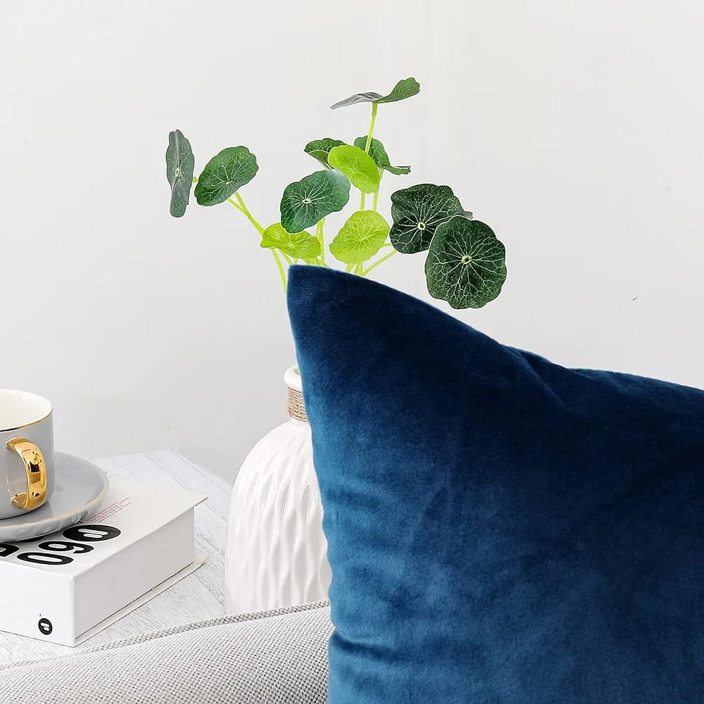 Blue Pack Of 5 Plain Velvet Cushion Covers