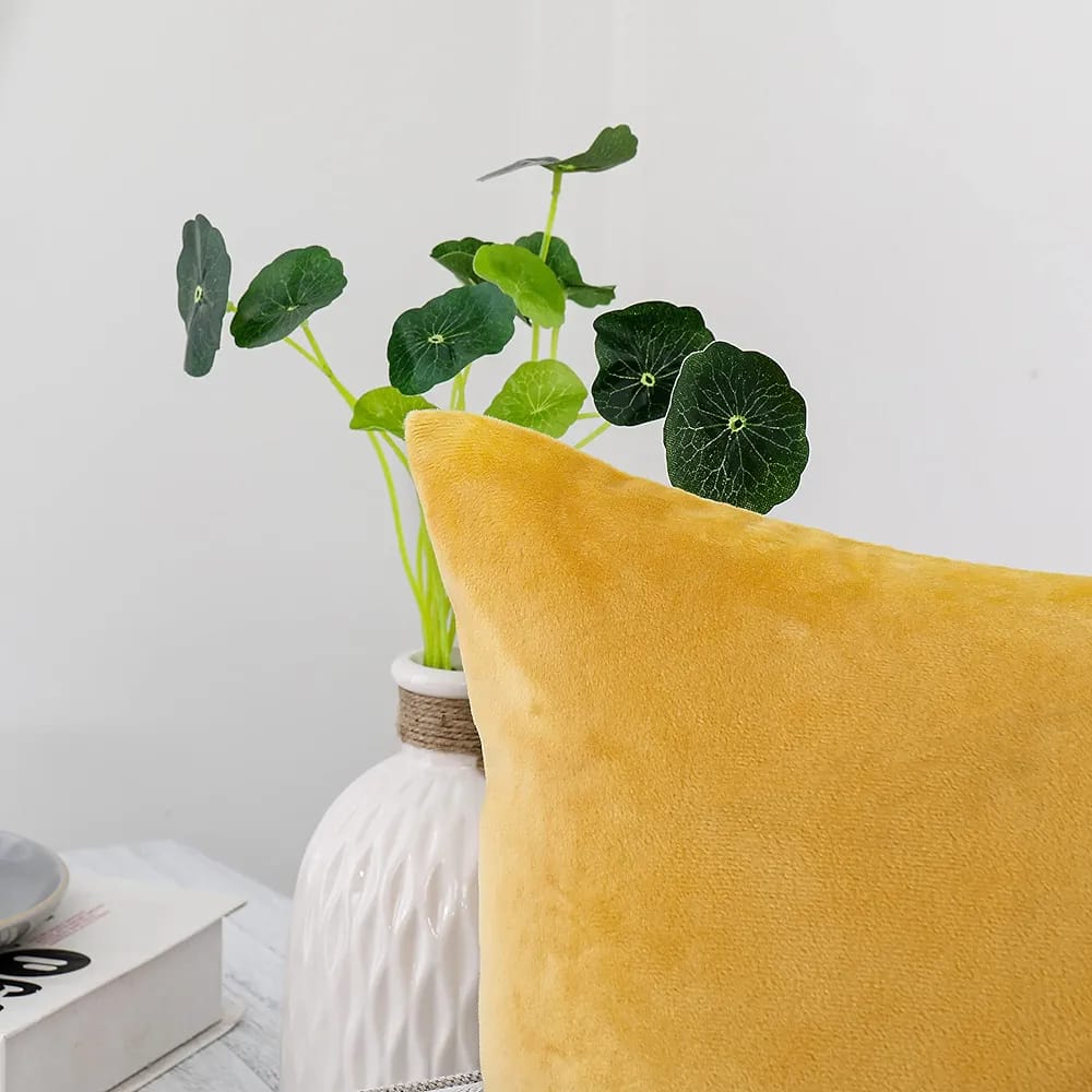 Yellow Pack Of 5 Plain Velvet Cushion Covers