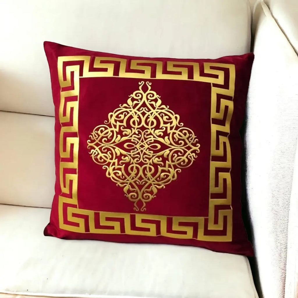 Golden Applique Work Luxury Laser Cut Velvet Cushion Covers