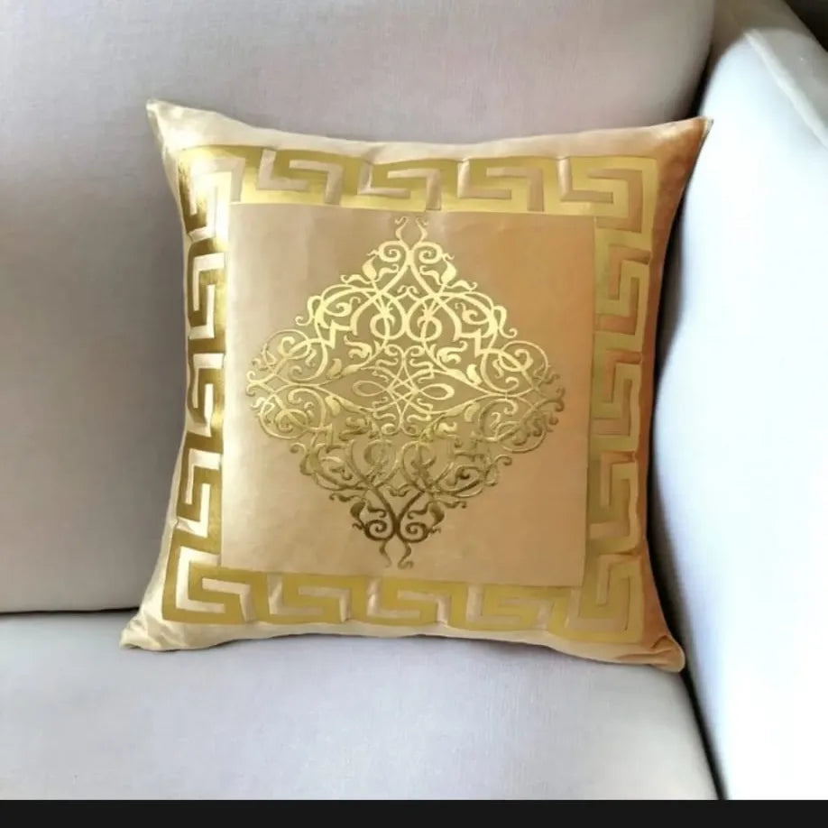 Golden Applique Work Luxury Laser Cut Velvet Cushion Covers