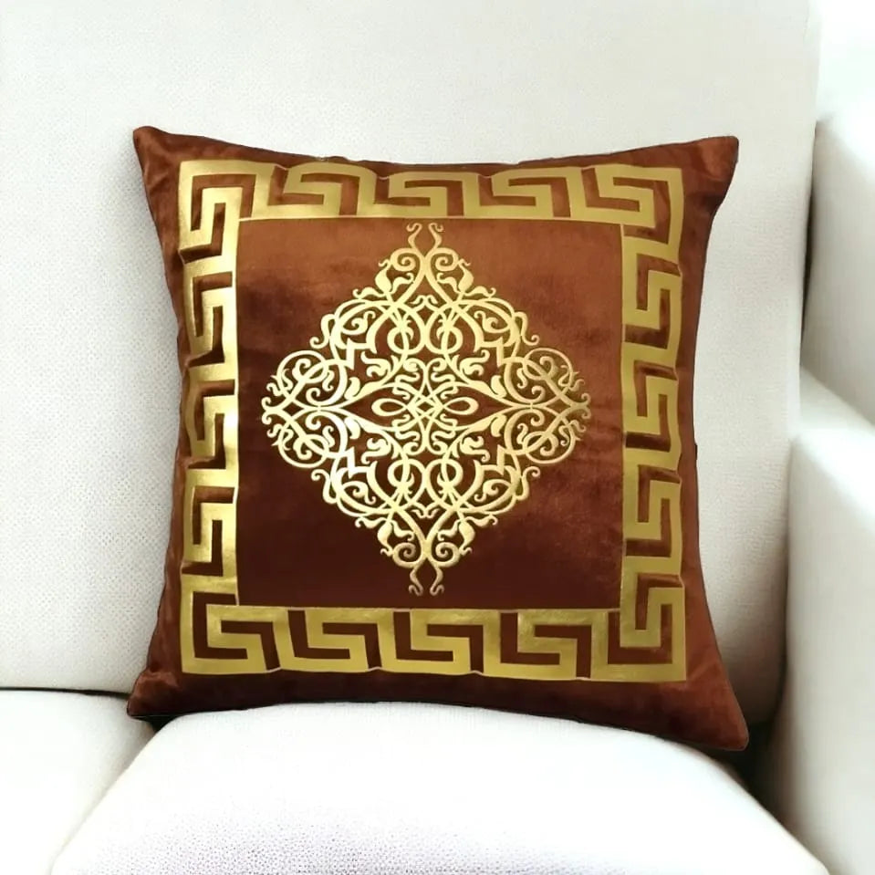 Golden Applique Work Luxury Laser Cut Velvet Cushion Covers