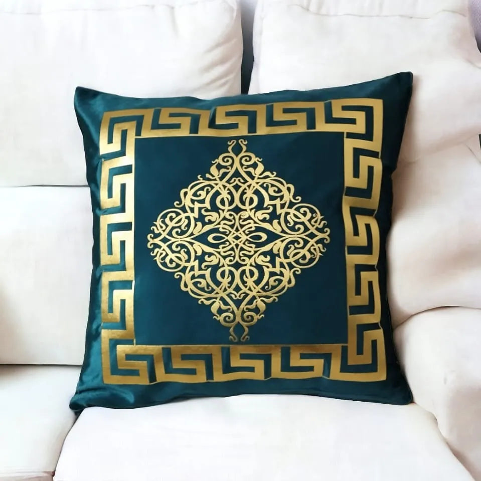 Golden Applique Work Luxury Laser Cut Velvet Cushion Covers