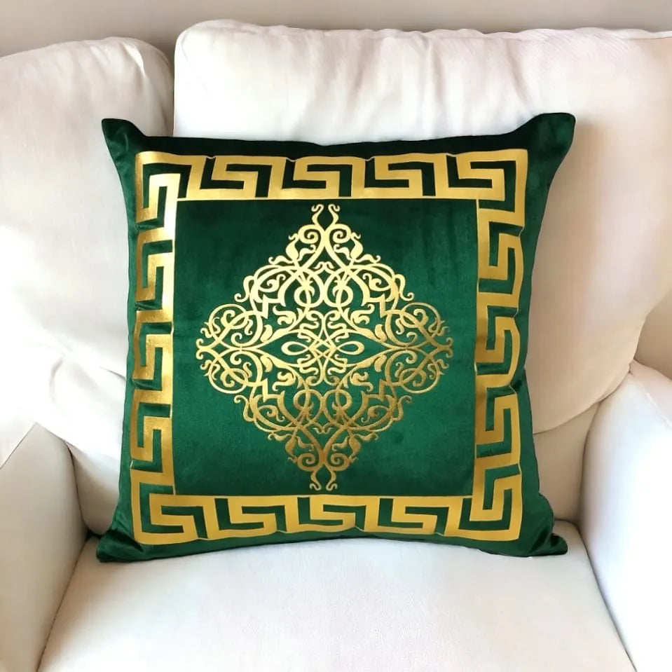 Golden Applique Work Luxury Laser Cut Velvet Cushion Covers