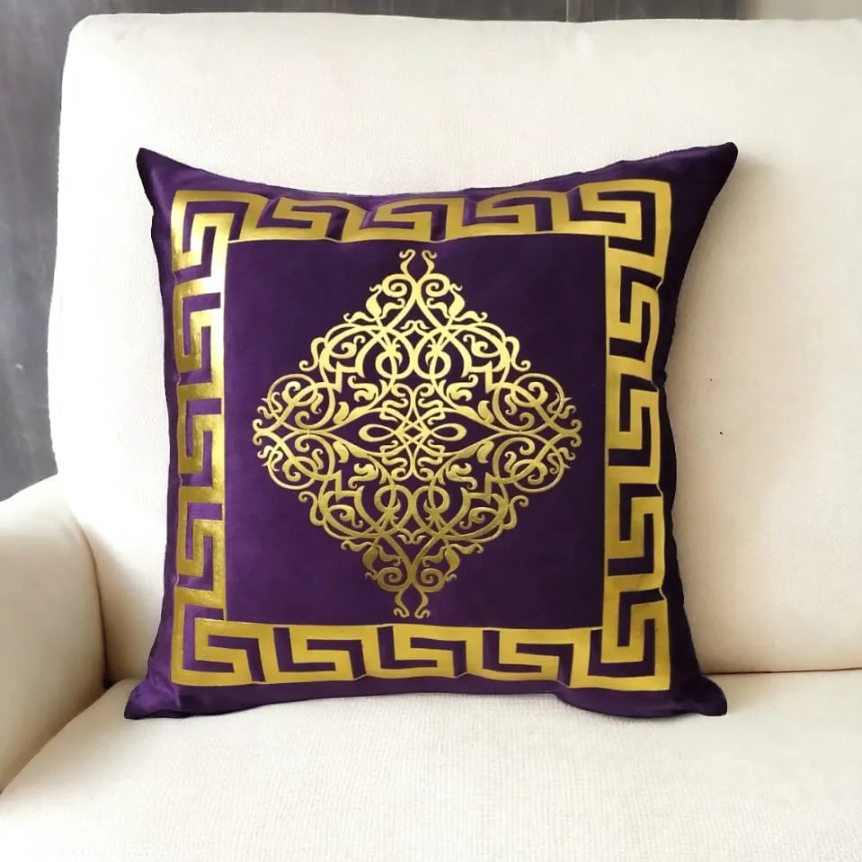 Golden Applique Work Luxury Laser Cut Velvet Cushion Covers