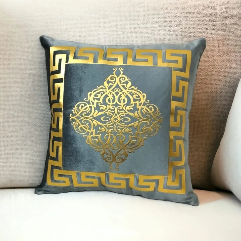 Golden Applique Work Luxury Laser Cut Velvet Cushion Covers