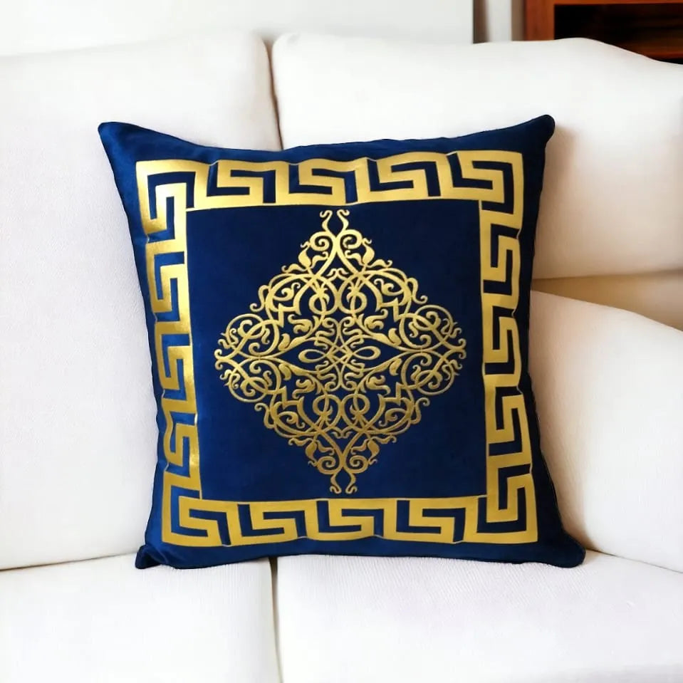 Golden Applique Work Luxury Laser Cut Velvet Cushion Covers