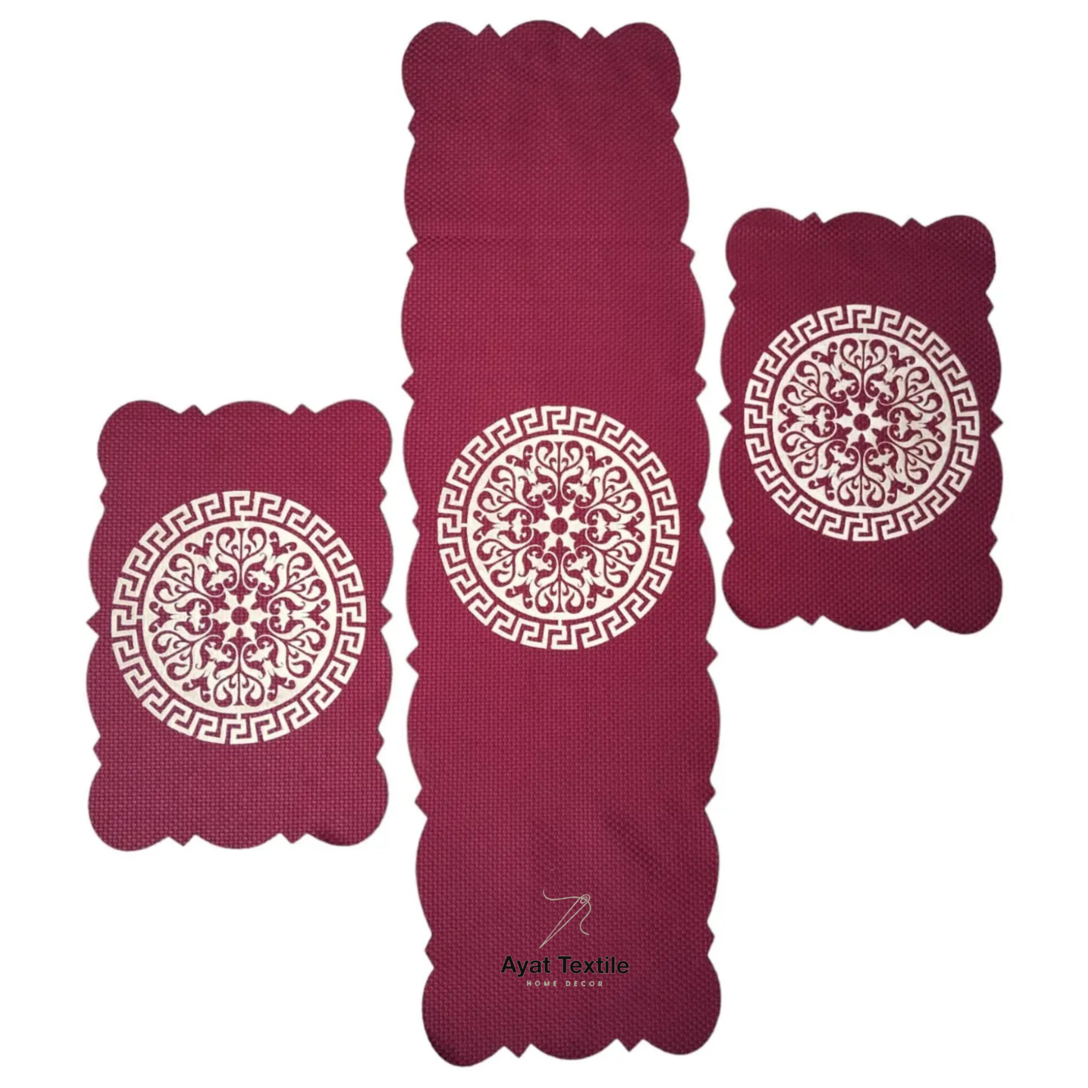Maroon 3 PCs Table Runner Set Jute Fabric