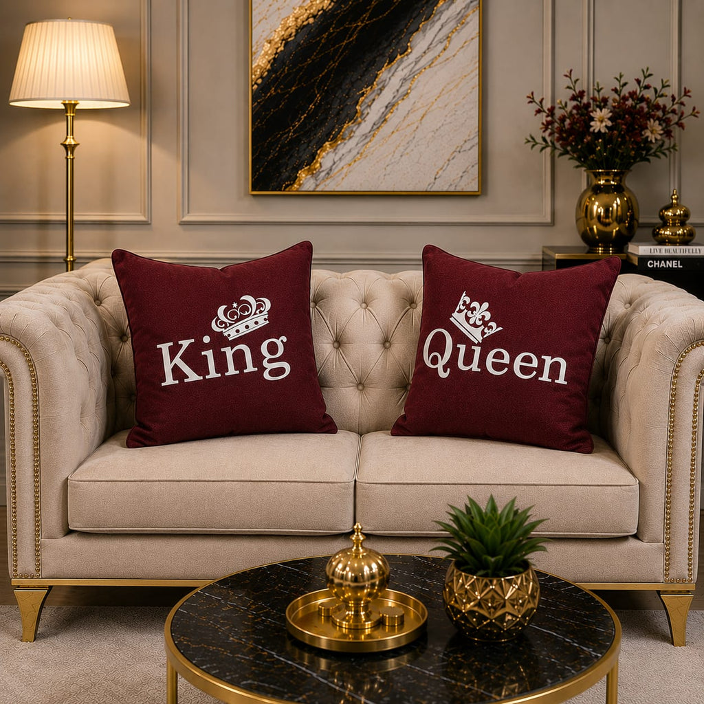 2 PCs King & Queen Aplic Work Velvet Cushion Covers