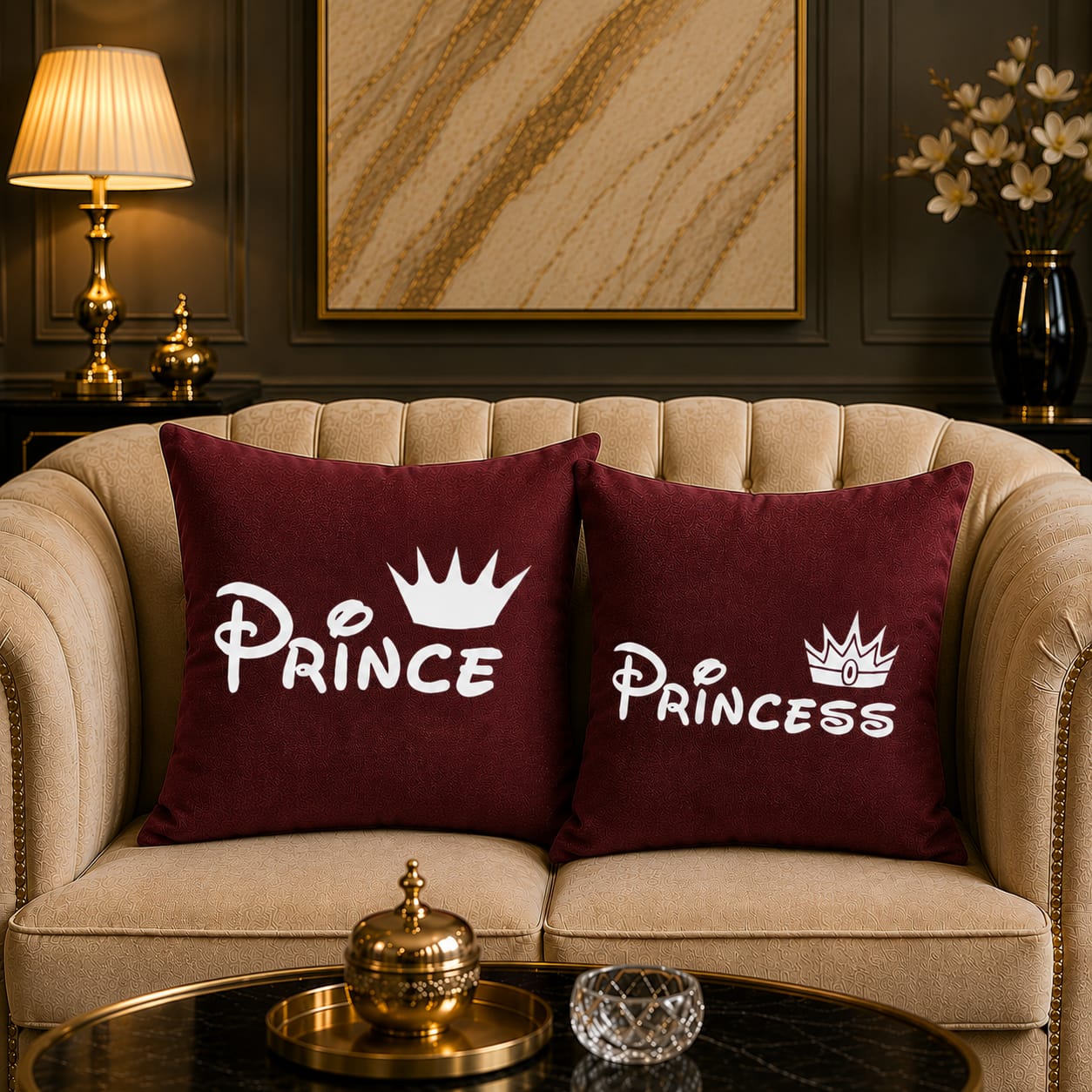 Prince & Princes 2 PCs Laser Cut work Cushion Covers