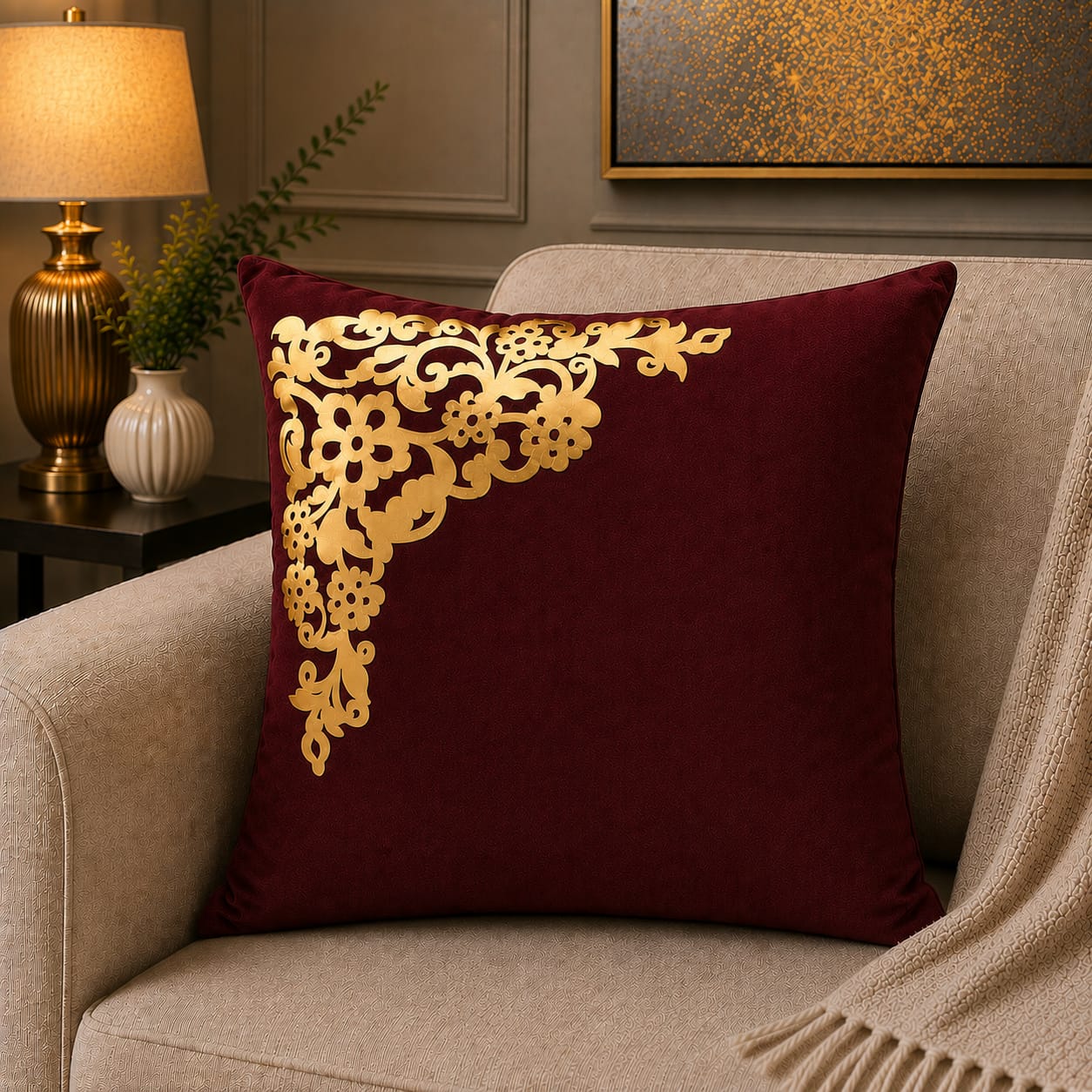 Corner Motive Lather and Velvet Cushion Covers