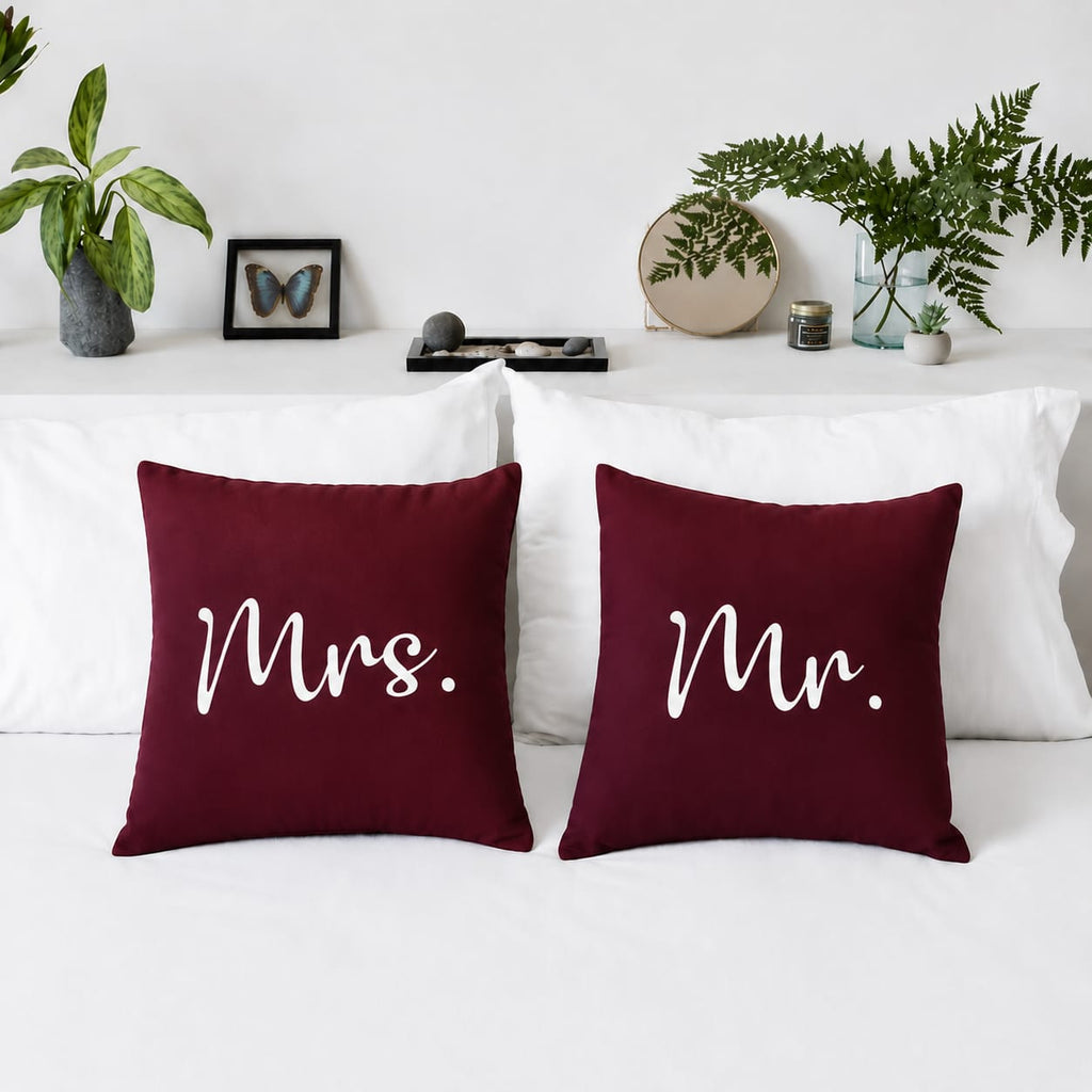 Mr & MRs 2 PCs Luxury Laser Cut Velvet Cushion Covers