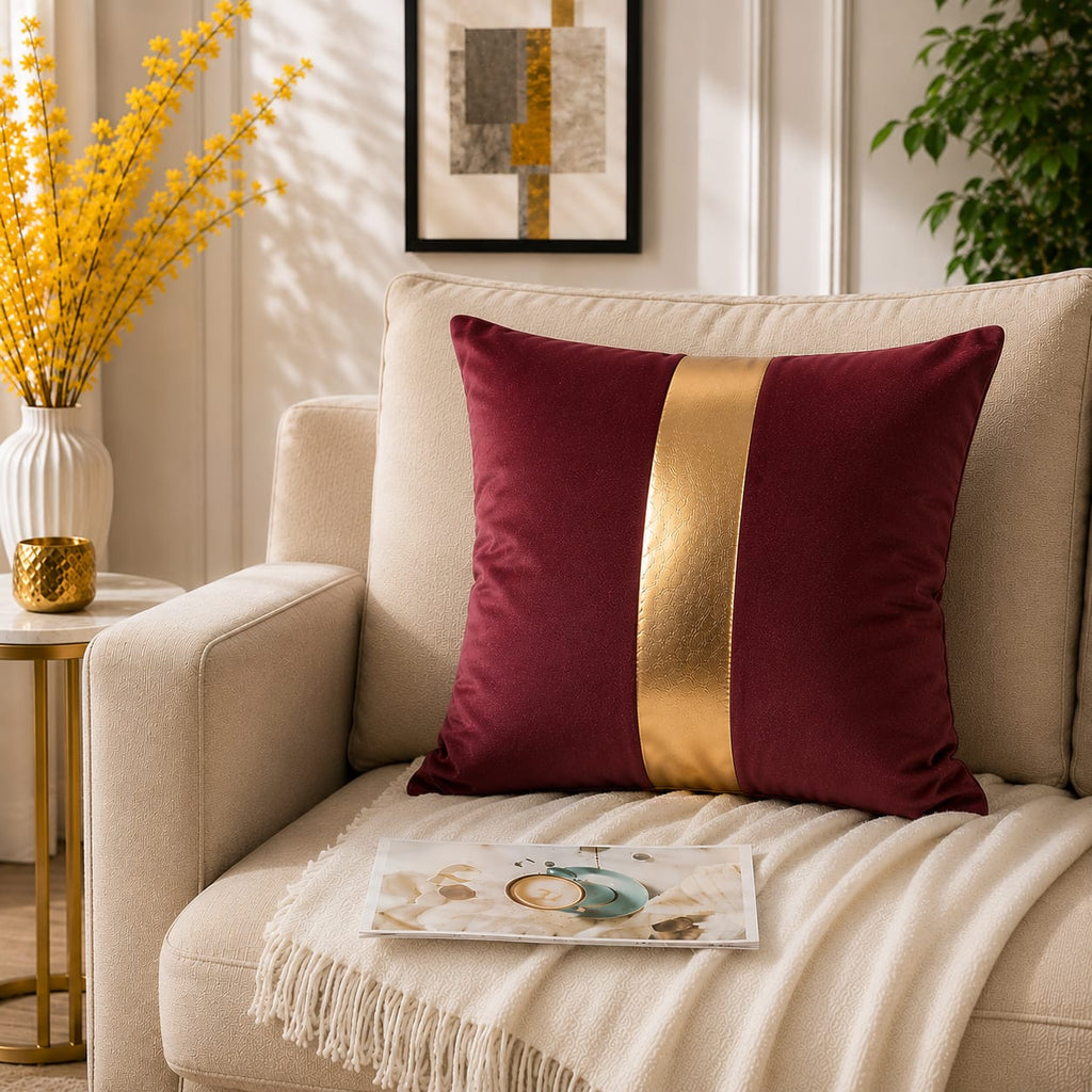Golden Stribe Laser Cut work Cushion Covers