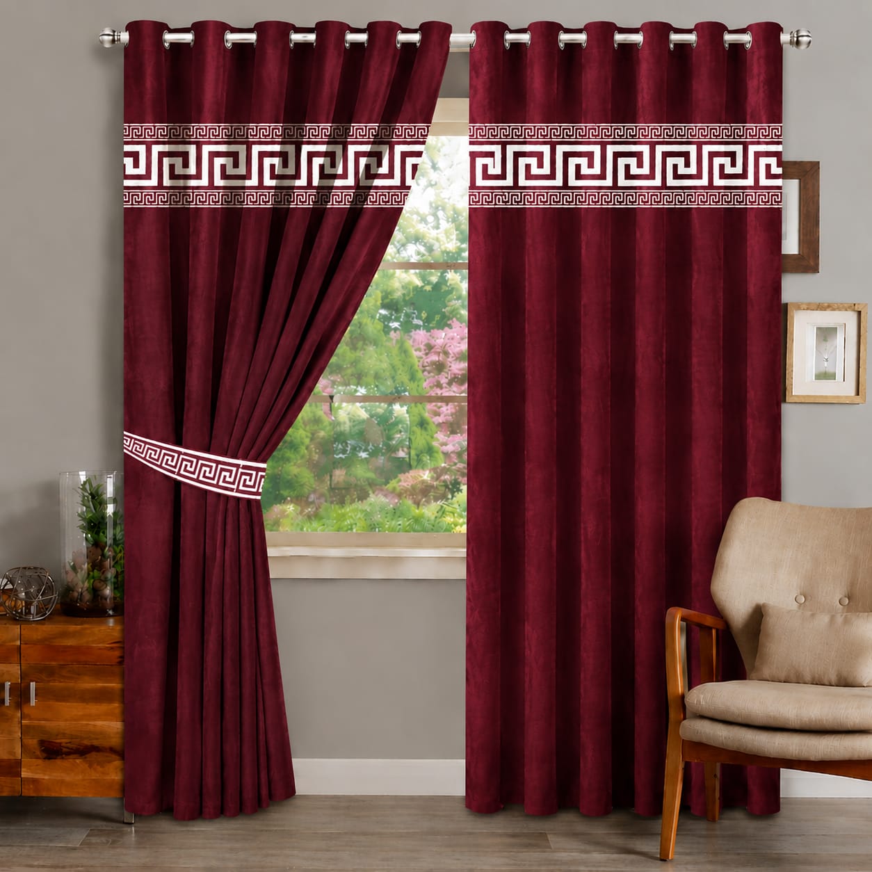 1 Pair of Laser Cutwork Versace Velvet Curtains
