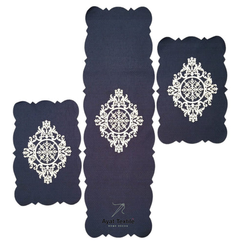 Blue 3 PCs Table Runner Set Jute Fabric