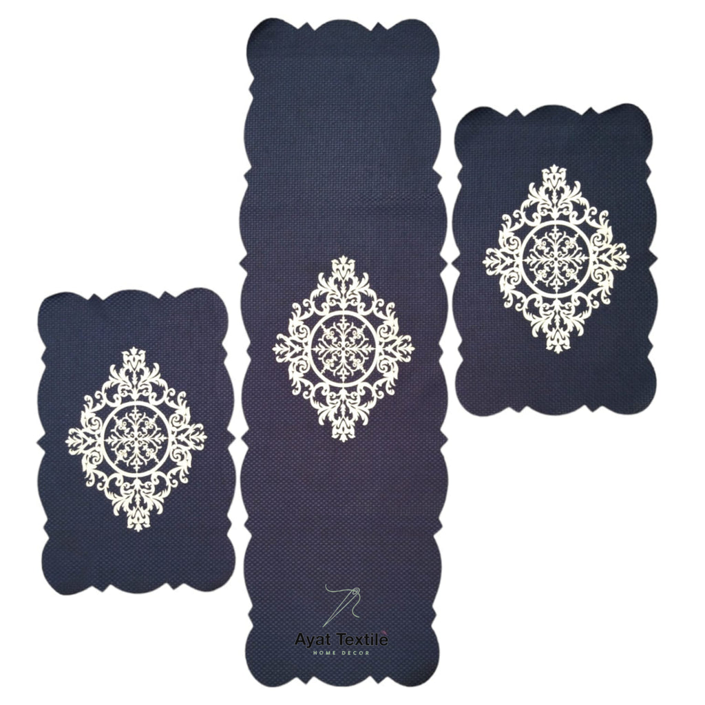 Blue 3 PCs Table Runner Set Jute Fabric