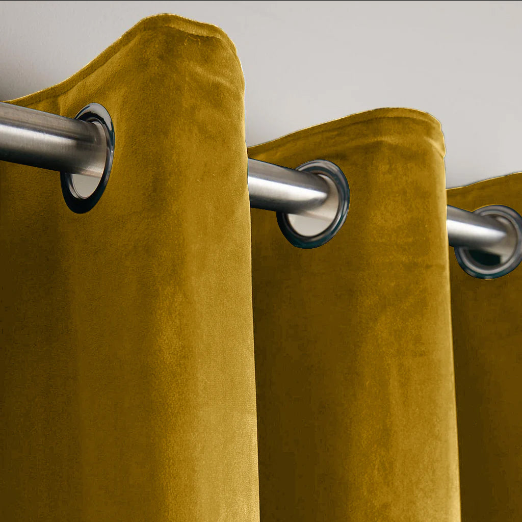 Mustard 1 Pair 2 Panels Plain Velvet Curtains