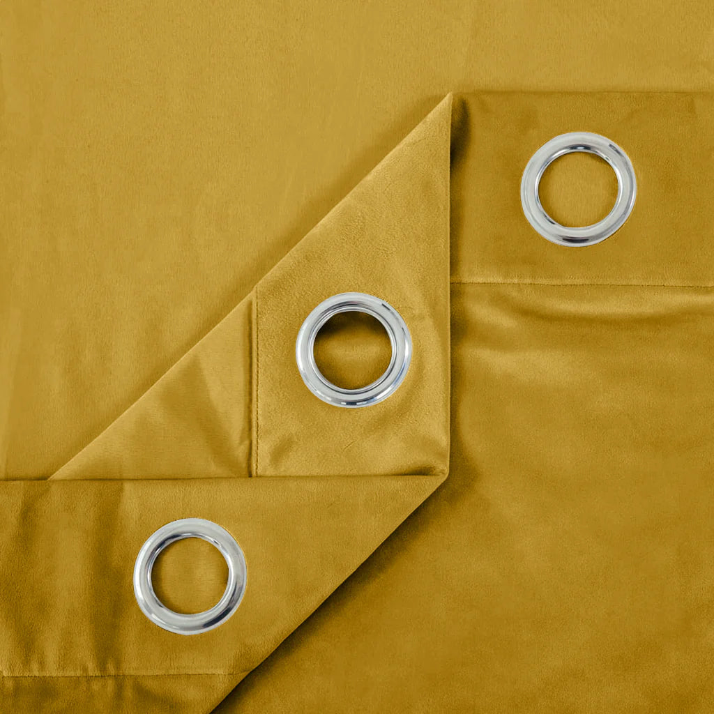 Mustard 1 Pair 2 Panels Plain Velvet Curtains