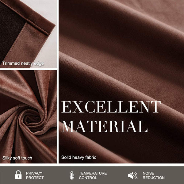 Brown 1 pair 2 Panels Plain Velvet Curtains