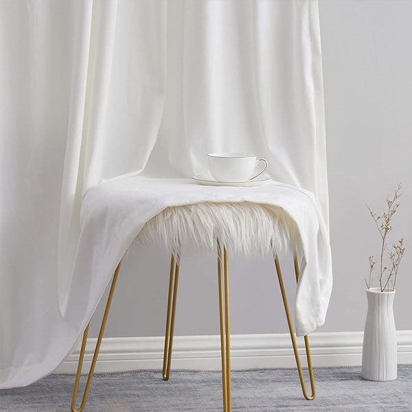 White 1 Pair 2 Panels Plain Velvet Curtains