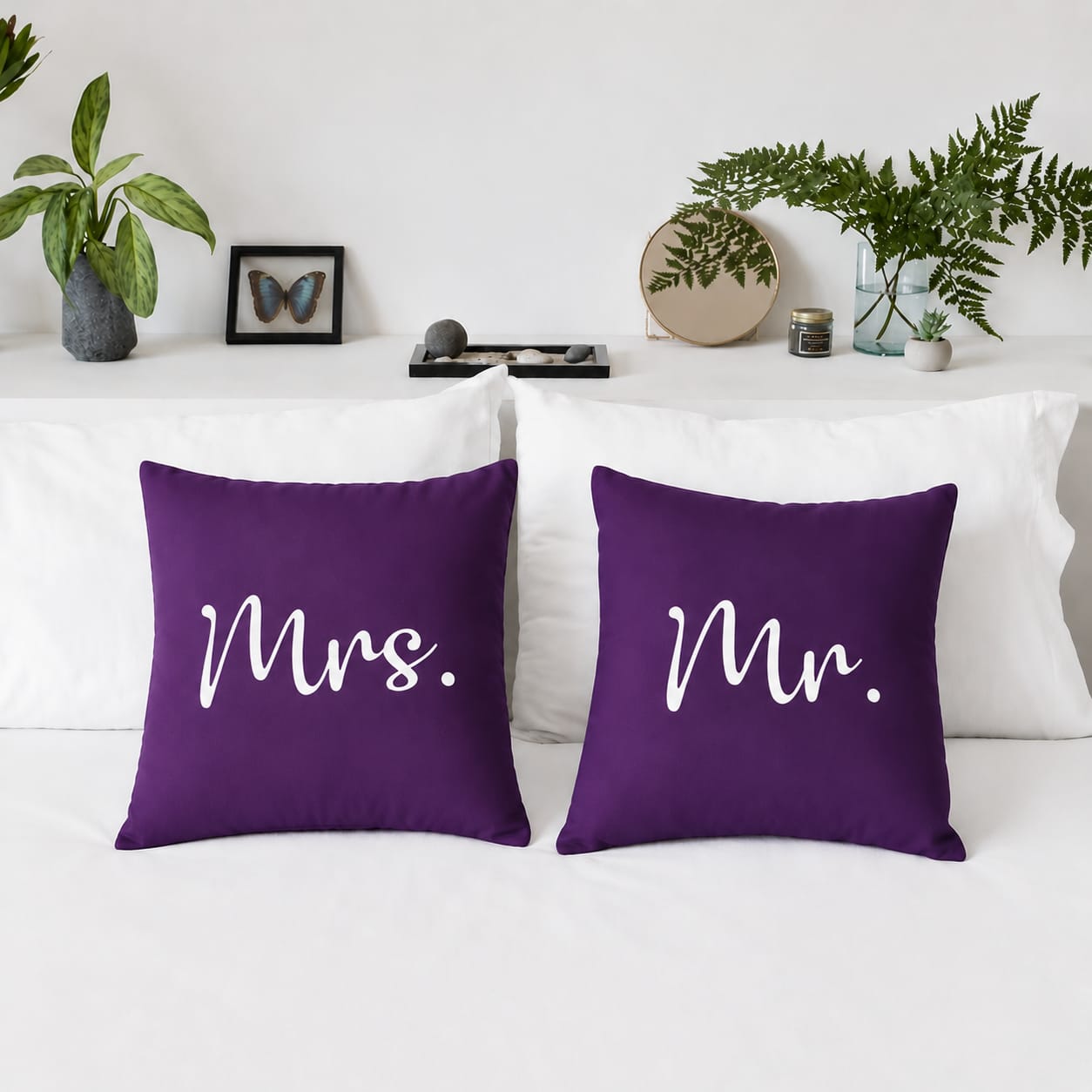Mr & MRs 2 PCs Luxury Laser Cut Velvet Cushion Covers