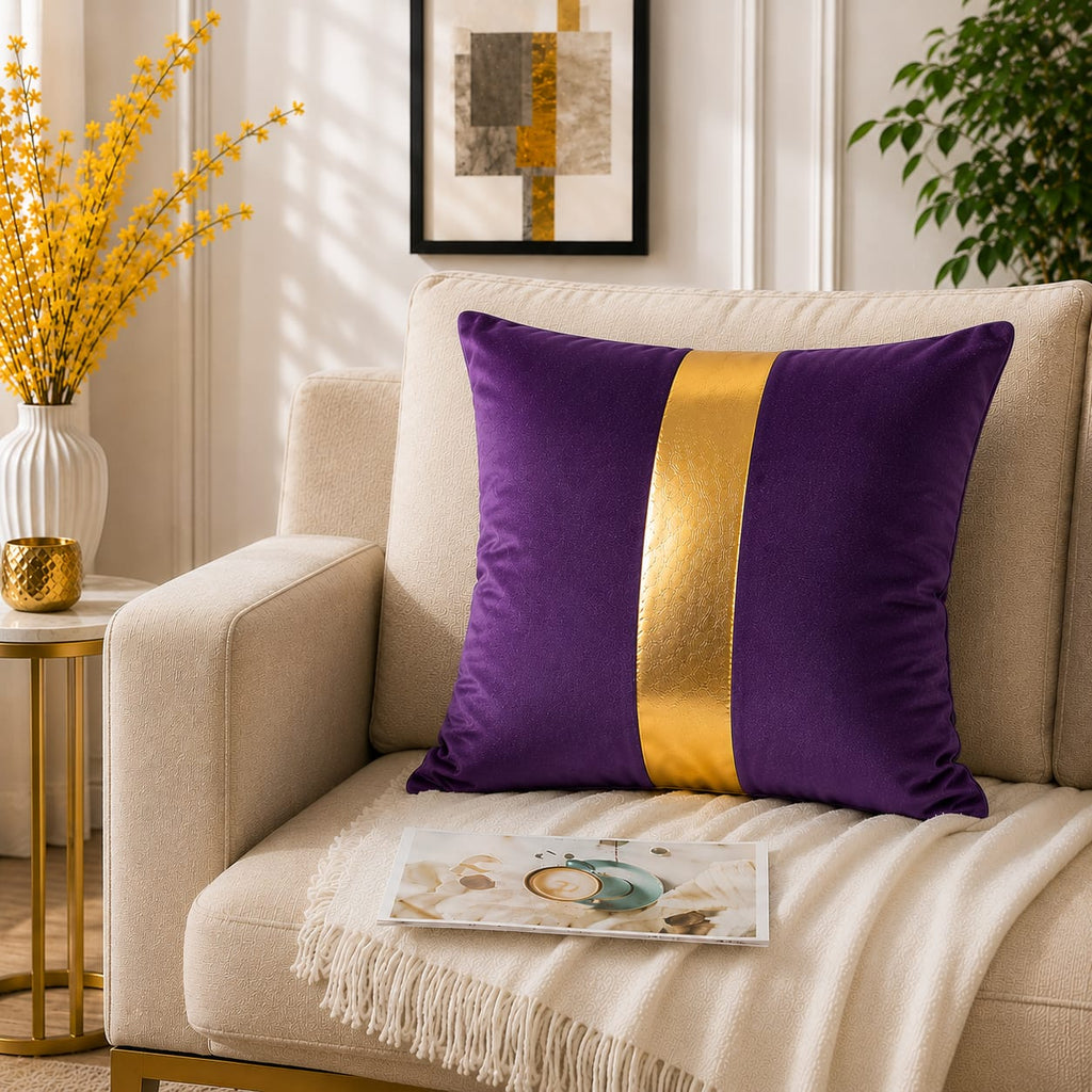 Golden Stribe Laser Cut work Cushion Covers