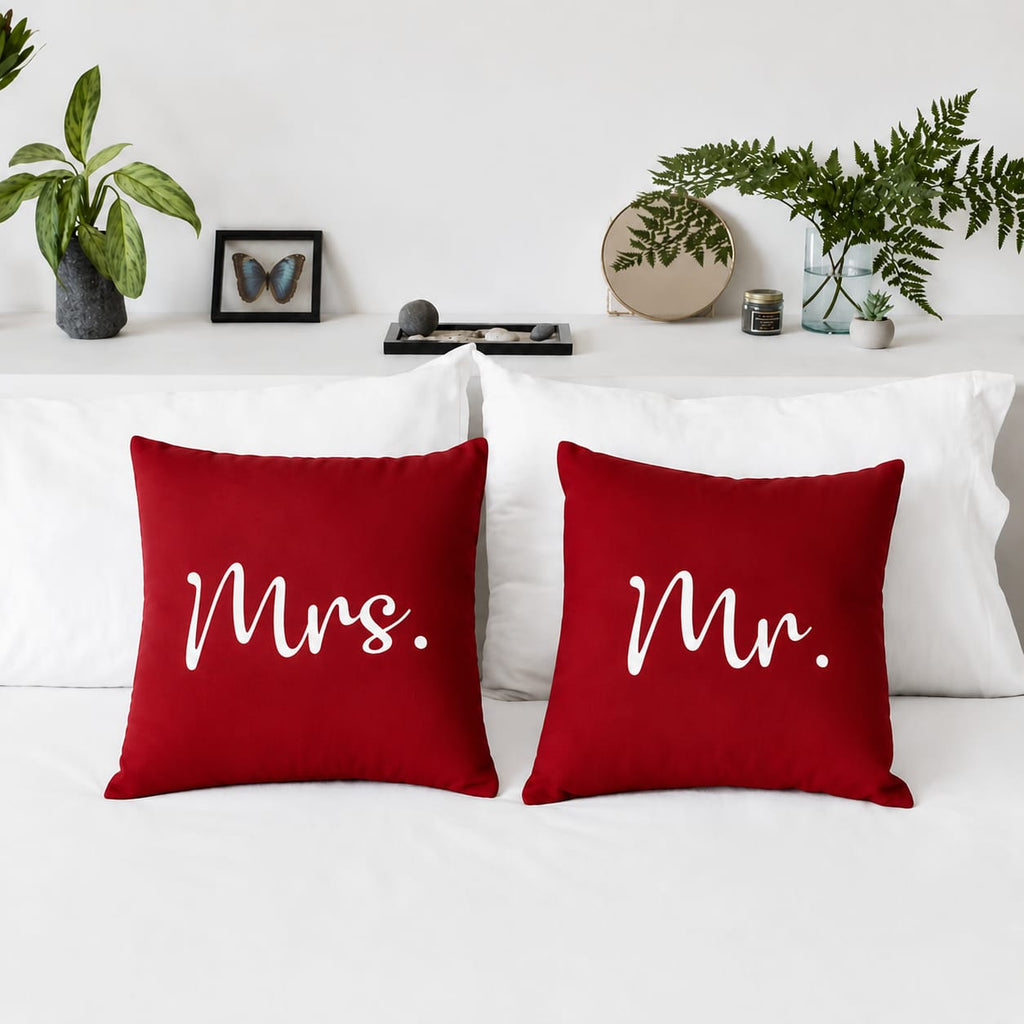 Mr & MRs 2 PCs Luxury Laser Cut Velvet Cushion Covers