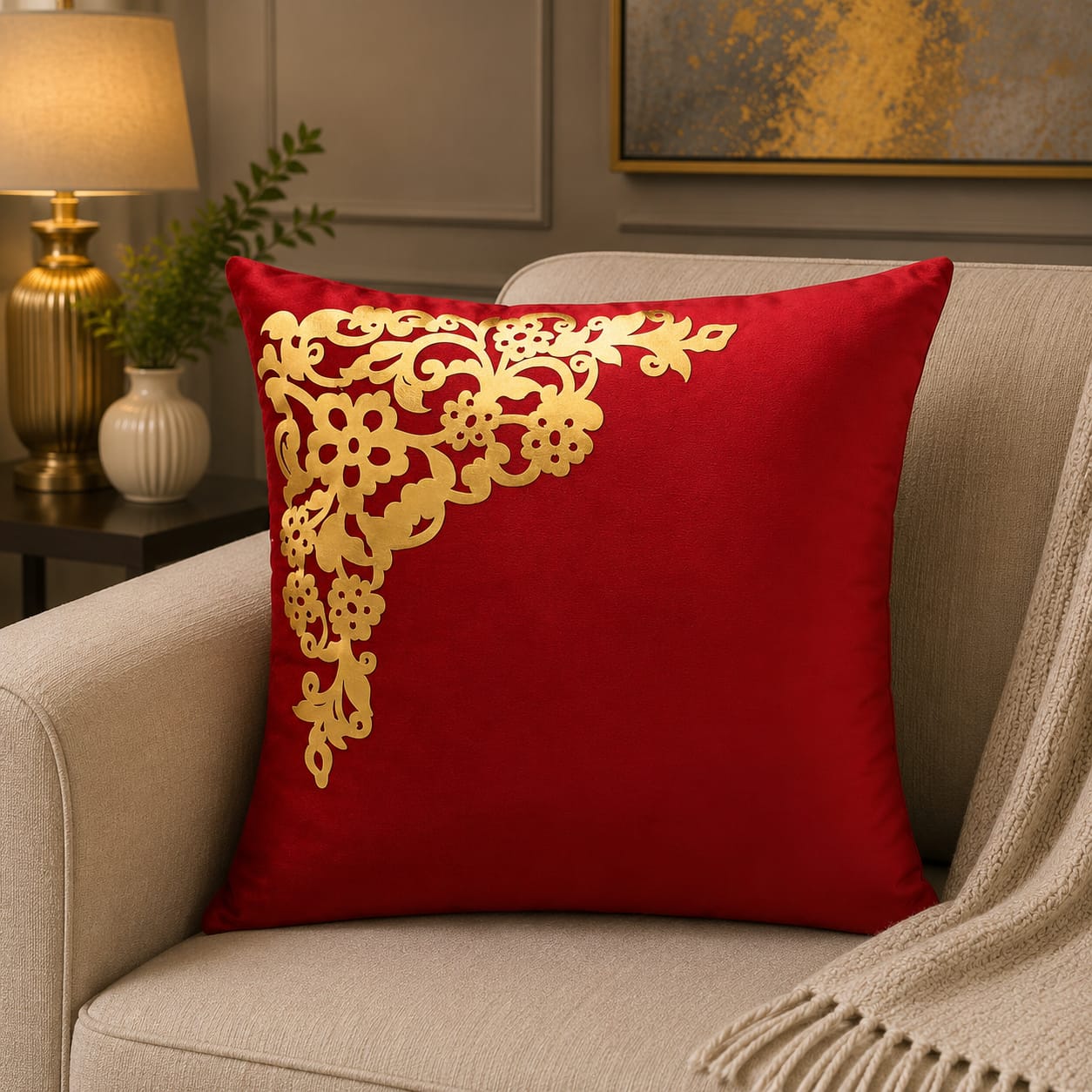 Corner Motive Lather and Velvet Cushion Covers