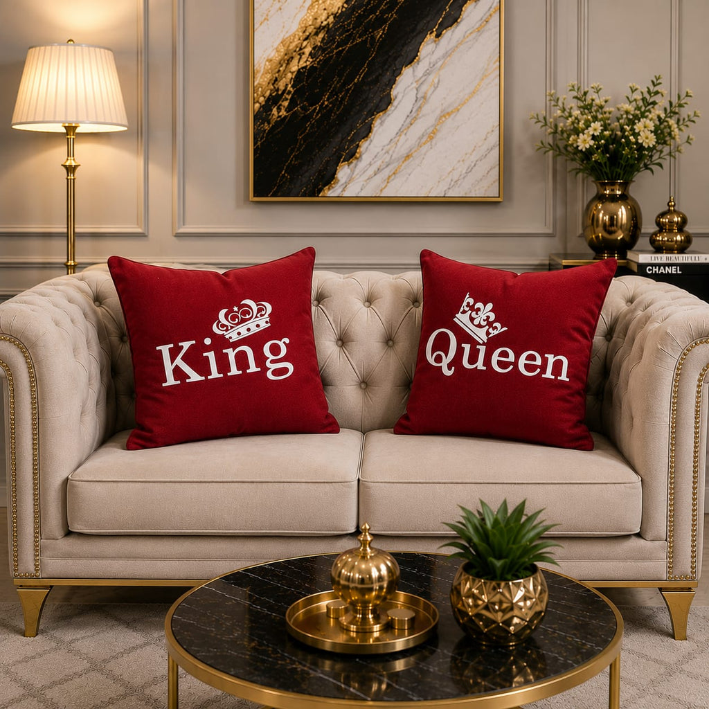 2 PCs King & Queen Aplic Work Velvet Cushion Covers