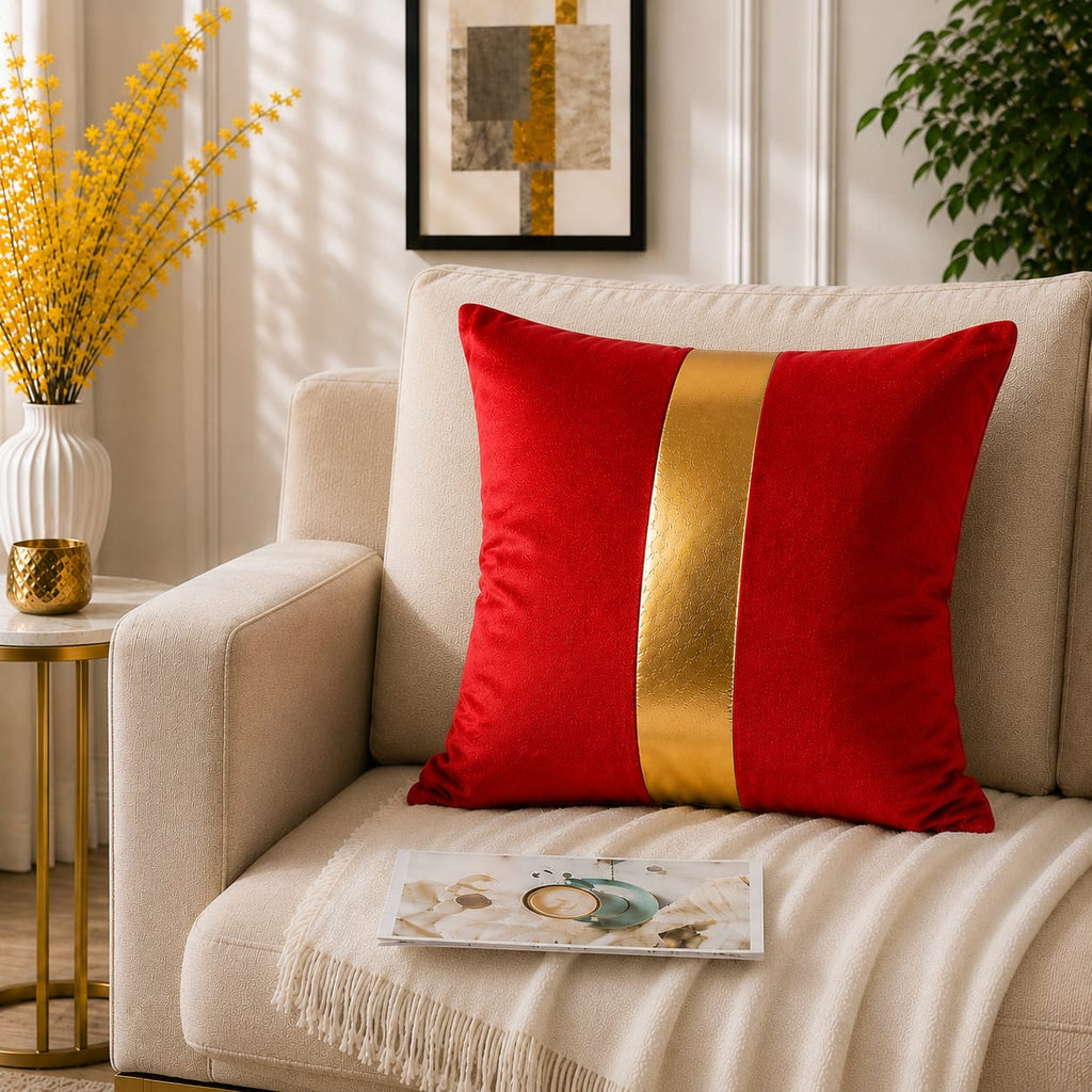 Golden Stribe Laser Cut work Cushion Covers